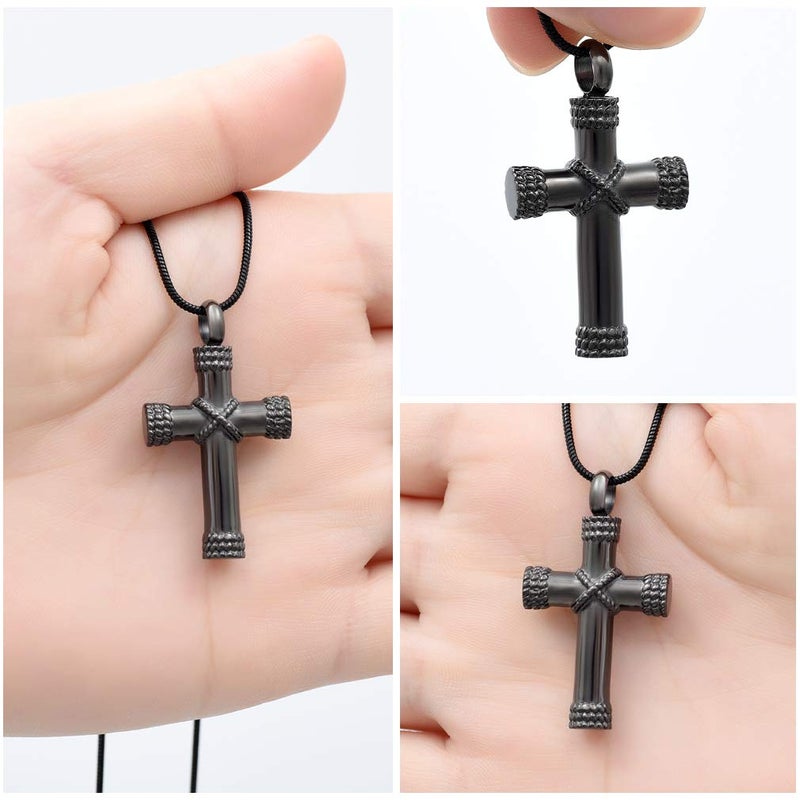 Minicremation Rope Winding Cross Cremation Ashes Urn Pendant Necklace Memorial Keepsake Jewelry Lordâ€™s Prayer Cross Ashes Necklaces (Black) - Image 5